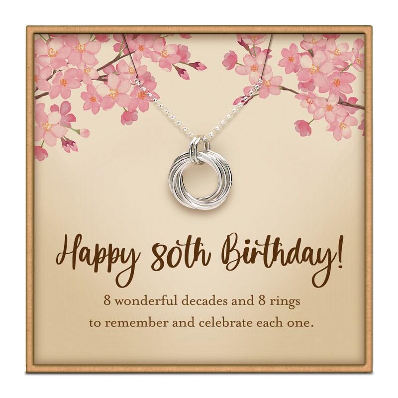 80th birthday gifts for women decades necklace birthday gift for sister birthday gift ideas 8 sterling silver interlocking rings necklace